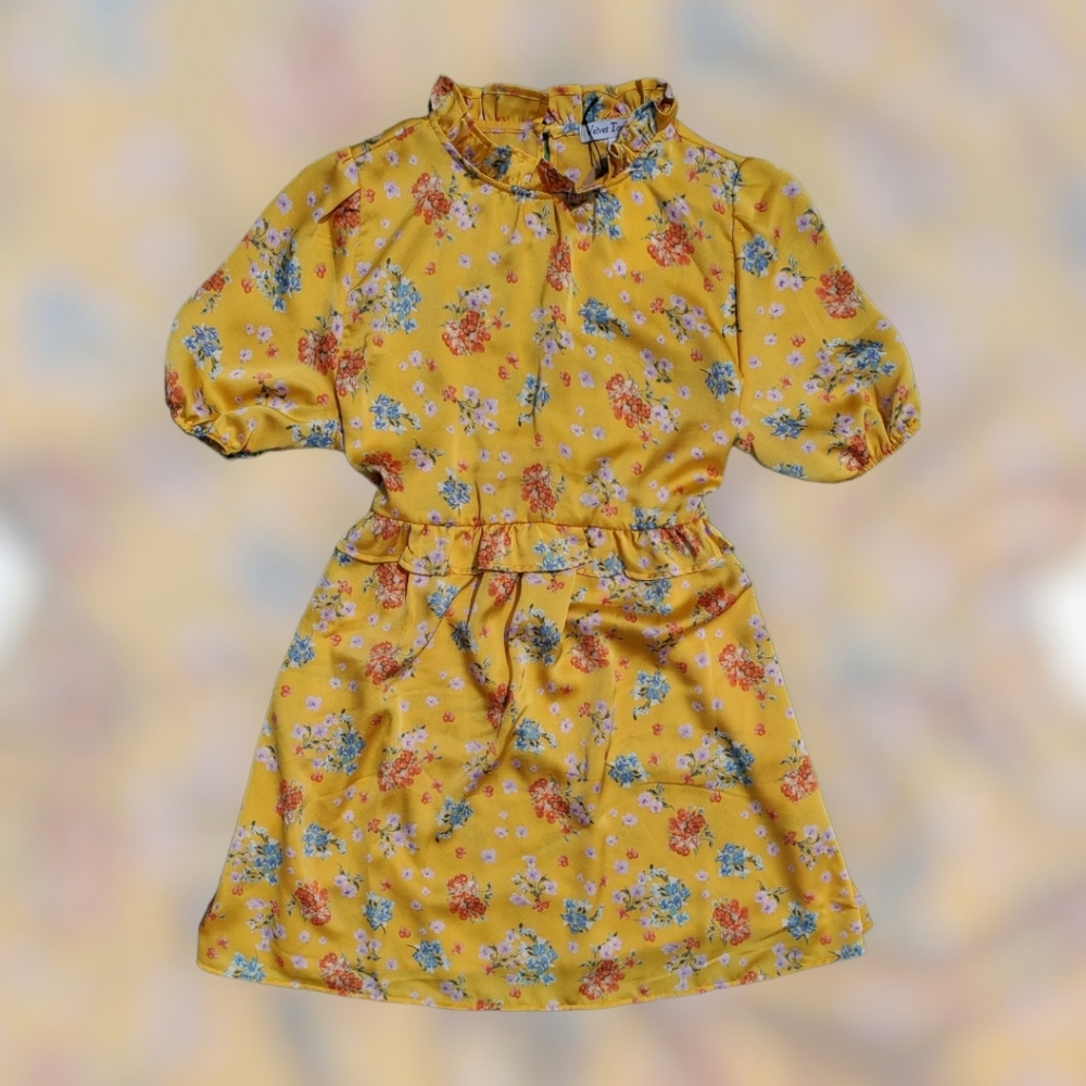 Yellow Floral Mini Dress From Velvet Torch, Size M